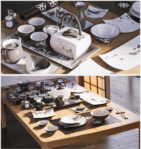A set of dishes in the Japanese style. / Japanese-style tableware.
